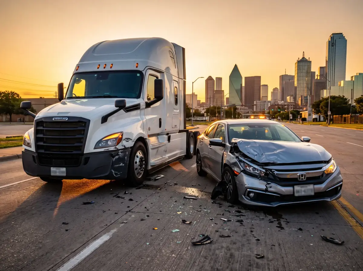Camión de 18 ruedas y un carro después de un choque en Dallas
