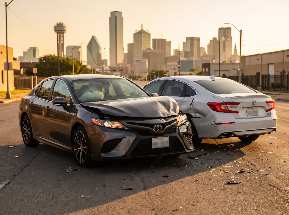 Dos carros después de un choque en una calle de Dallas