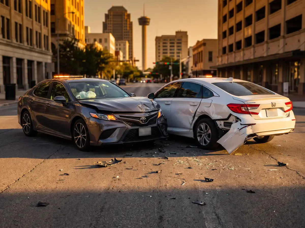 Dos carros después de un choque en una calle de San Antonio